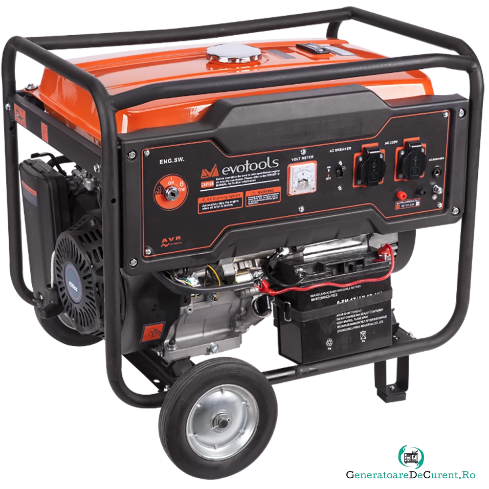 Generator curent electric monofazic Evotools KM6500A-ES, 5.5 kW, 2 x 230 V, capacitate rezervor 25 l la 3,567.98 lei ron